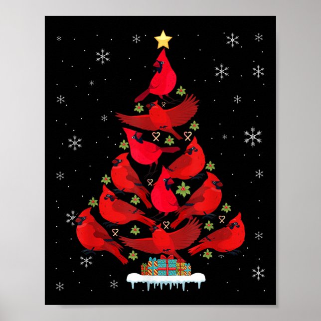 Santa Kardinalfågel Julgran Julbelysning Poster (Framsidan)