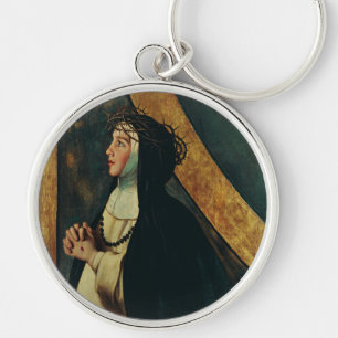 Santa Katarina av Siena av Juan Bautista Maino Rund Silverfärgad Nyckelring