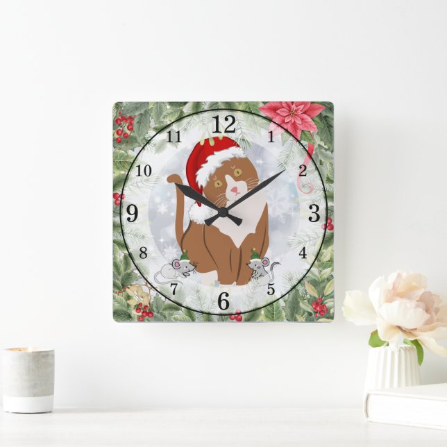 Santa Katt & Tomte Möss Akrylklocka Fyrkantig Klocka (Hem)
