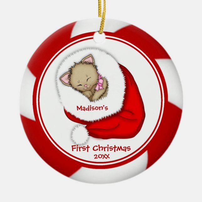 Santa kattungebaby första prydnad för jul julgransprydnad keramik (Framsidan)