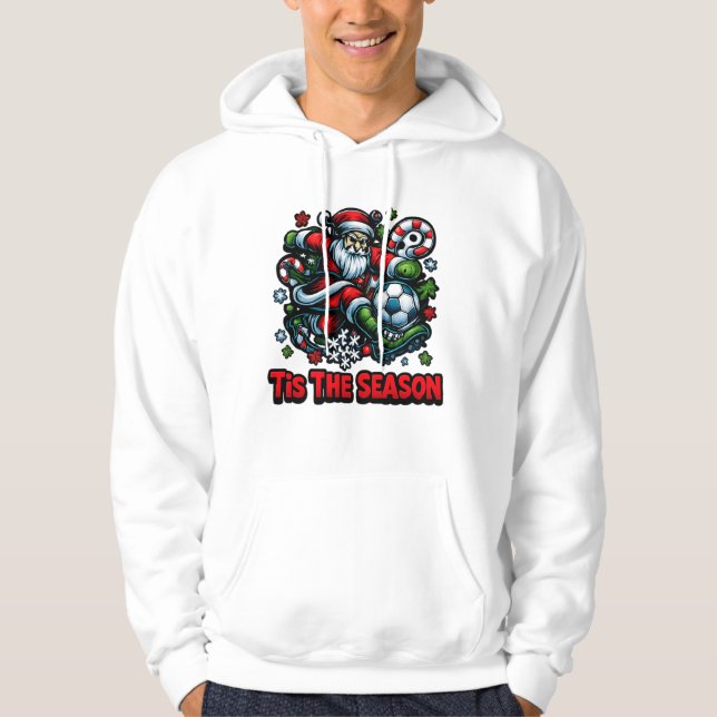 Santa Kicking Soccer Ball-julen Helgdag Hoodie (Framsida)