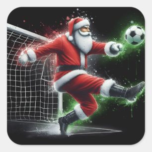 Santa Kicks a Soccer Ball denna jul Fyrkantigt Klistermärke