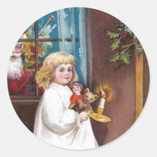 Santa kikar till och med fönstervintagejul runt klistermärke