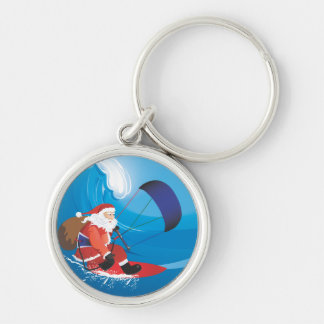 Santa Kitesurf Keychain Rund Silverfärgad Nyckelring