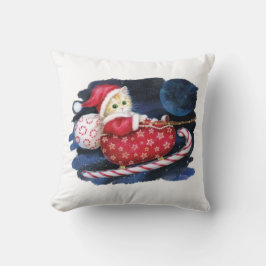 Santa Kitten i Sleigh Pillow - Cute Julkatt Kudde