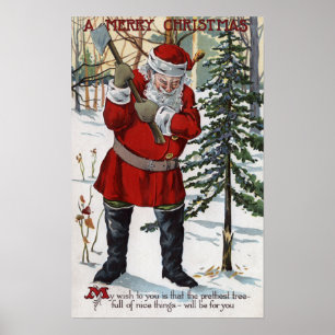 Santa klipp besegrar julgranen poster