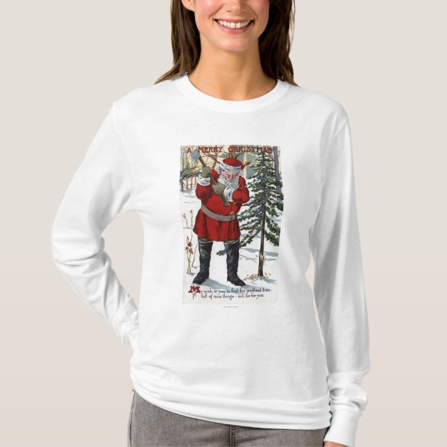 Santa klipp besegrar julgranen t-shirt (Framsida)