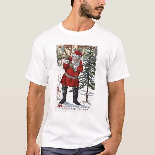 Santa klipp besegrar julgranen tee shirt (Framsida)