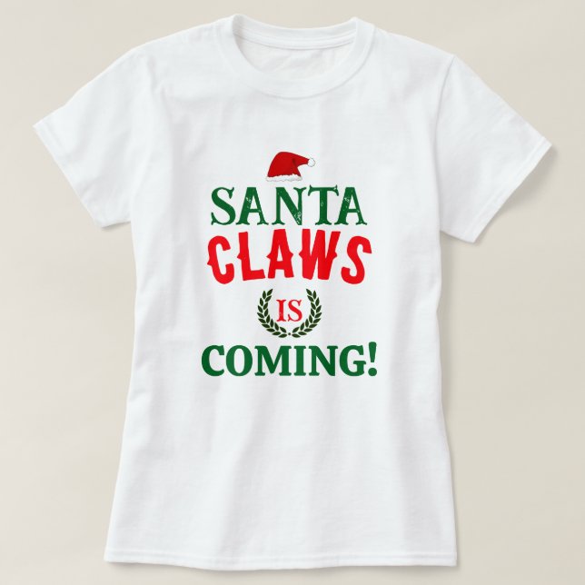 Santa Klo är på väg mot Personligen White T Shirt (Design framsida)