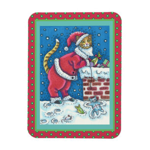 SANTA KLO CAT ON ROOFTOP BRINGGAMS, FUNNY MAGNET