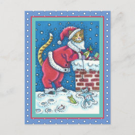 SANTA KLO CAT ON ROOFTOP BRINGGAMS, FUNNY VYKORT