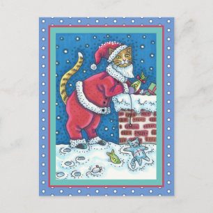SANTA KLO CAT ON ROOFTOP BRINGGAMS, FUNNY VYKORT