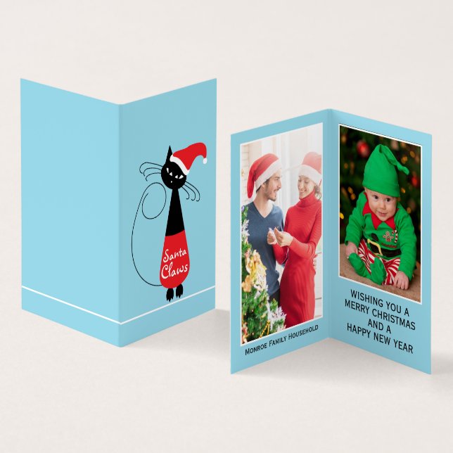 Santa Klo, familjefollkort julkort Visitkort (In- och utsida)