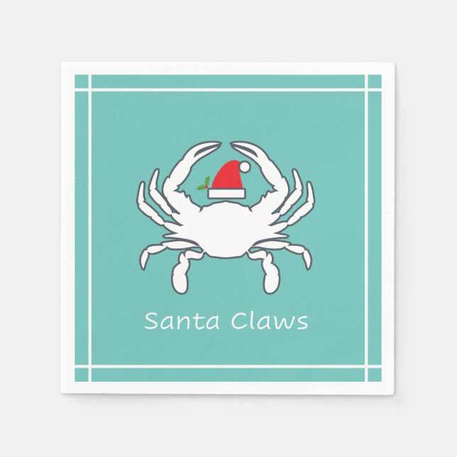 Santa Klo Nautical Helgdag Napkin Seafoam Pappersservett (Framsidan)
