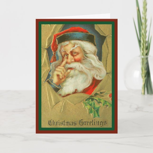 Santa Knows - Vintage-julkort Helgkort (Framsida)