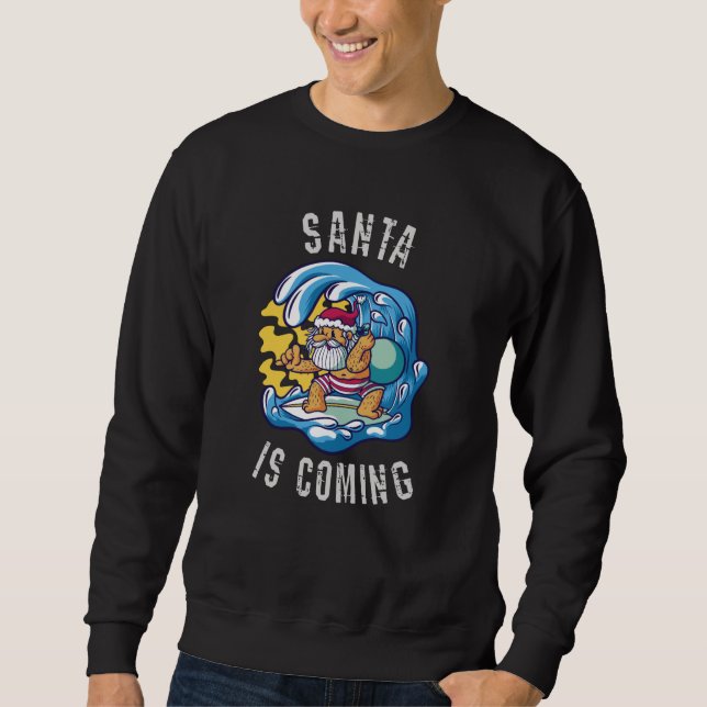 Santa kommer av Surfboard Lång Ärmad Tröja (Framsida)