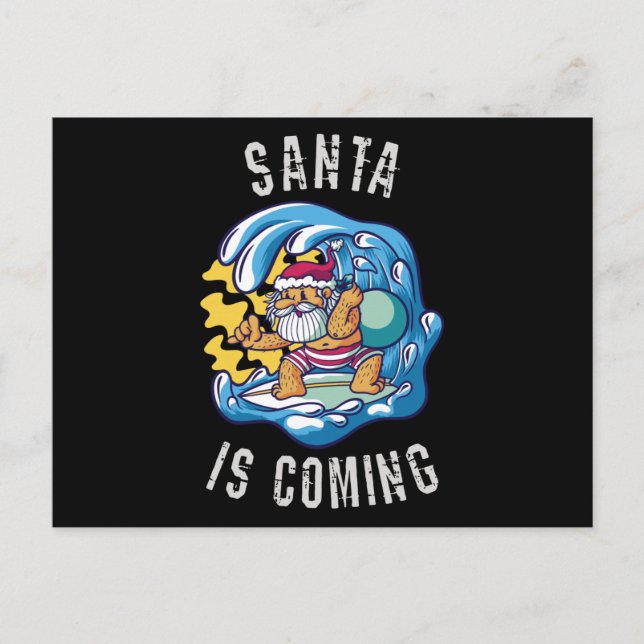 Santa kommer av Surfboard Vykort (Framsida)