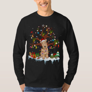 Santa Lakeland Terrier Hund Wearing jul Hat T Shirt