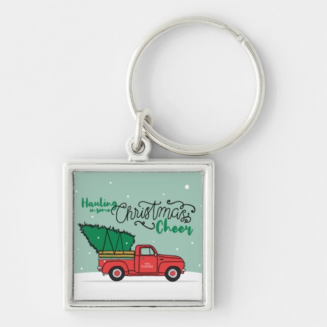 Santa Land jul Art Overly Land Christm Fyrkantig Silverfärgad Nyckelring (Framsidan)