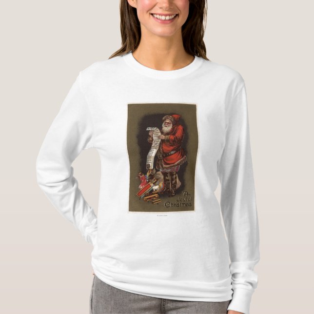 Santa läsning som hans bra barn listar tee (Framsida)