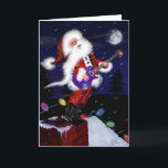 Santa leker gitarren helgkort<br><div class="desc">Den Santa lekgitarren i en snowstorm på tak som pluggas in i julen,  tänder. Glad helg god jul,  jultomten</div>