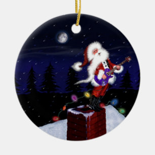 Santa leker gitarren julgransprydnad keramik