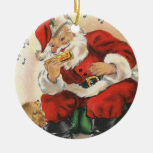 Santa leker harmonicaen julgransprydnad keramik
