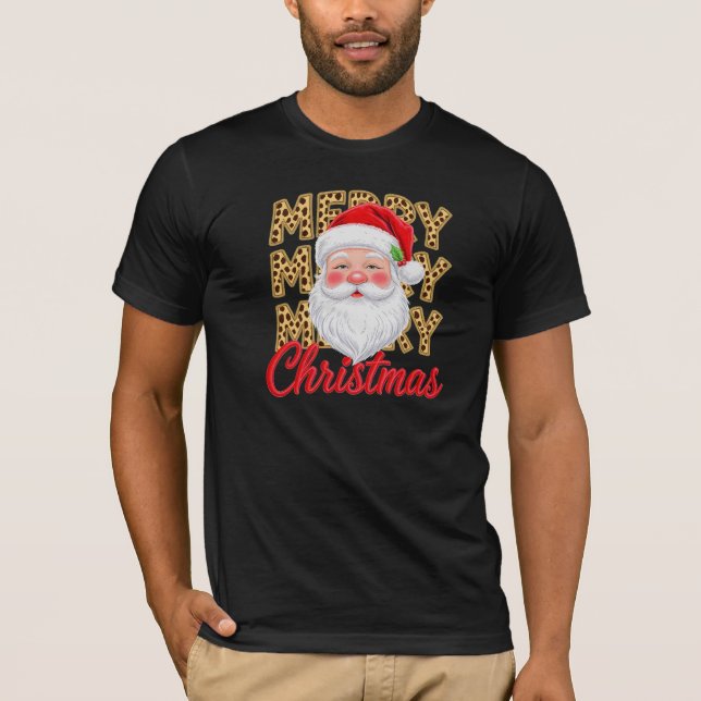 Santa Leopard Print MERRY CHRISTMAS T Shirt (Framsida)