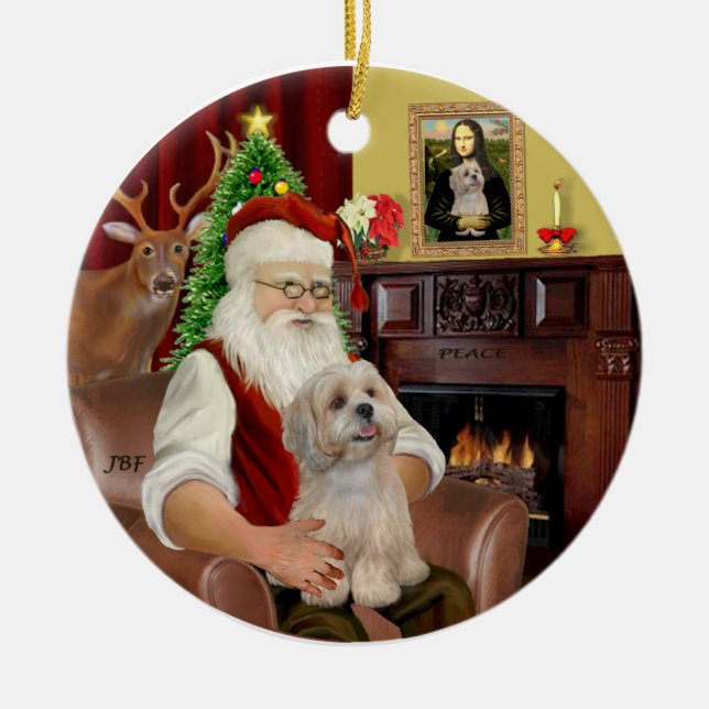 Santa-Lhasa Apso (R2) Julgransprydnad Keramik (Framsidan)