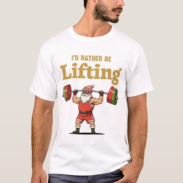 Santa Lifting Weights T Shirt (Framsida)