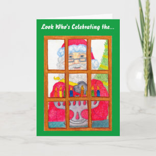 Santa Lighting Menorah-kort Helgkort