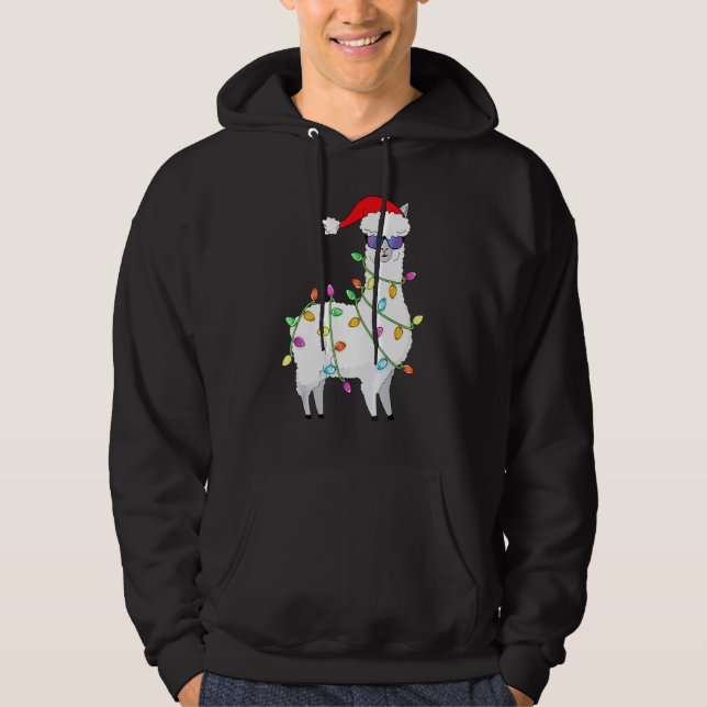 Santa Llama Julgran Ljus Llama Julafton Hoodie (Framsida)
