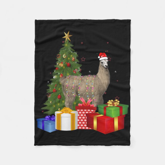 Santa Llama Julgran med Light Funny Julafton L Fleecefilt (Framsidan)