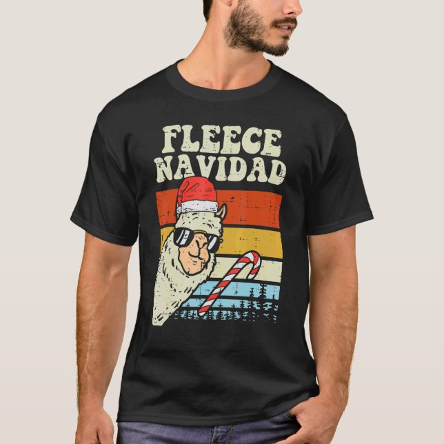 Santa Llama Ull Navidad Alpaca jul Julafton M T Shirt (Framsida)