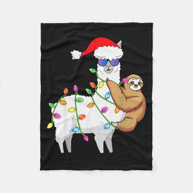 Santa Llama Xmas Funny Llama Sloth Christmas  Fleecefilt (Framsidan)