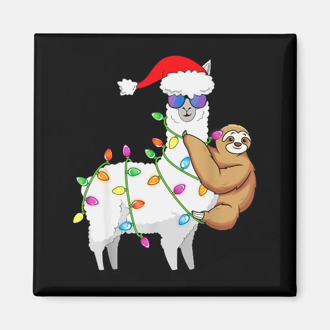 Santa Llama Xmas Funny Llama Sloth Christmas  Magnet (Framsidan)