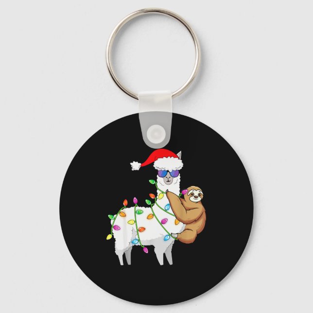 Santa Llama Xmas Funny Llama Sloth Christmas  Nyckelring (Framsida)