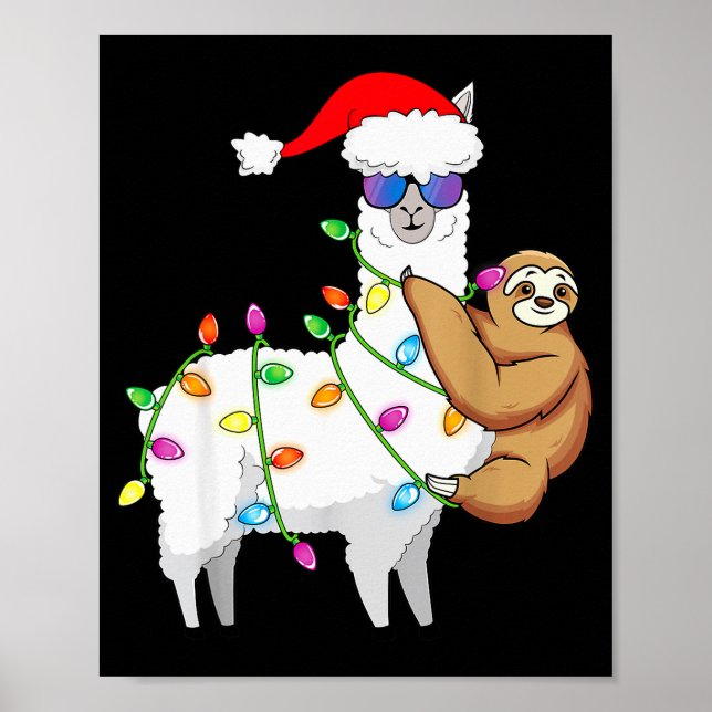 Santa Llama Xmas Funny Llama Sloth Christmas  Poster (Framsidan)