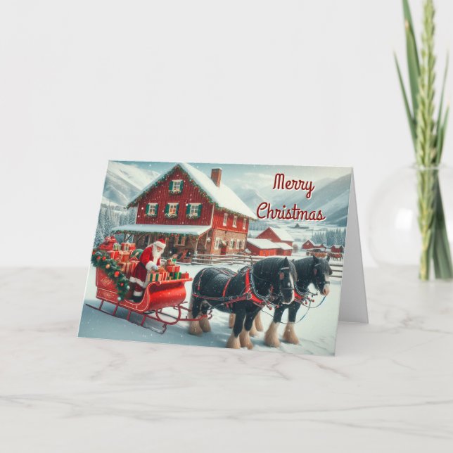 Santa Loading a Horse Drawn Sleigh-julkort Helgkort (Framsida)