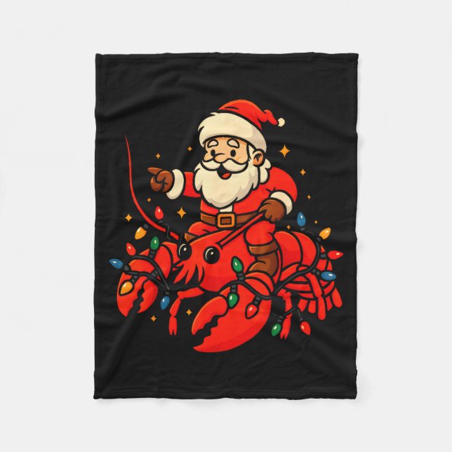 Santa Lobster Christmas Pajama Santa Riding Lobste Fleecefilt (Framsidan)