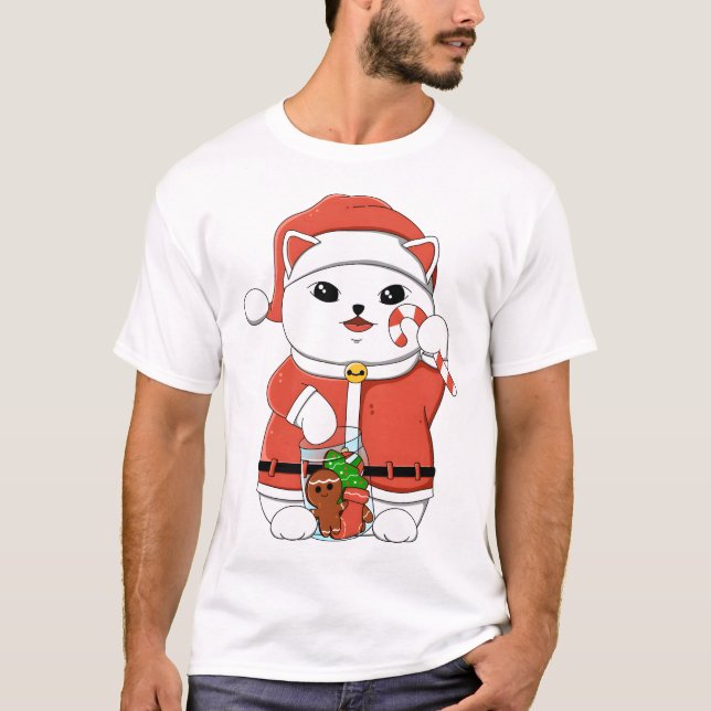 Santa Lucky Cat T Shirt (Framsida)