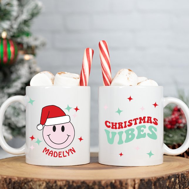 Santa Lycklig Ansikte Personlig, jul Vibes Kaffemugg (Skapare uppladdad)