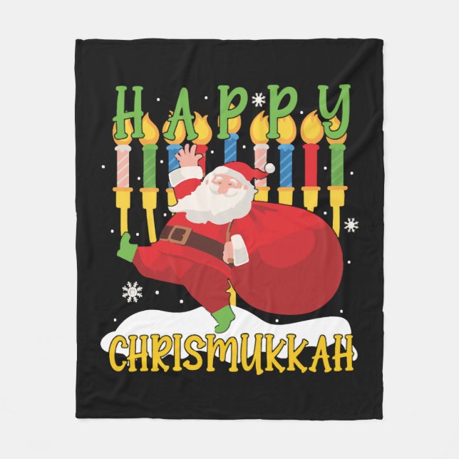 Santa Lycklig Chrismukah Funny Hanukkah Jul Fleecefilt (Framsidan)