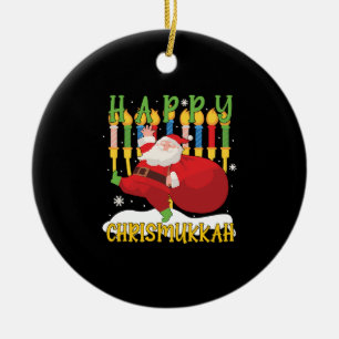 Santa Lycklig Chrismukah Funny Hanukkah Jul Julgransprydnad Keramik
