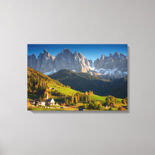 Santa Maddalena bergby i höstkanfas Canvastryck