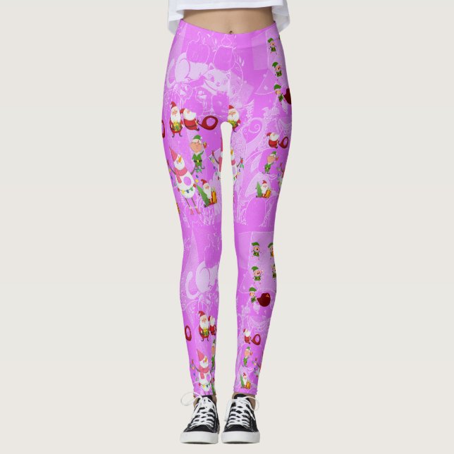 Santa Magical Pink New Year  Leggings (Framsida)