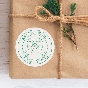 Santa Mail Post Frimärke med Bow-jul Runt Klistermärke