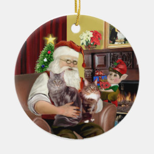 Santa - Maine Coon cat 10 Julgransprydnad Keramik