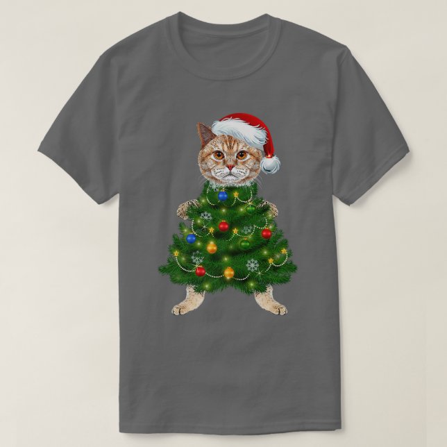 Santa Maine Coon Cat Julgran Light Funny Xm T Shirt (Design framsida)