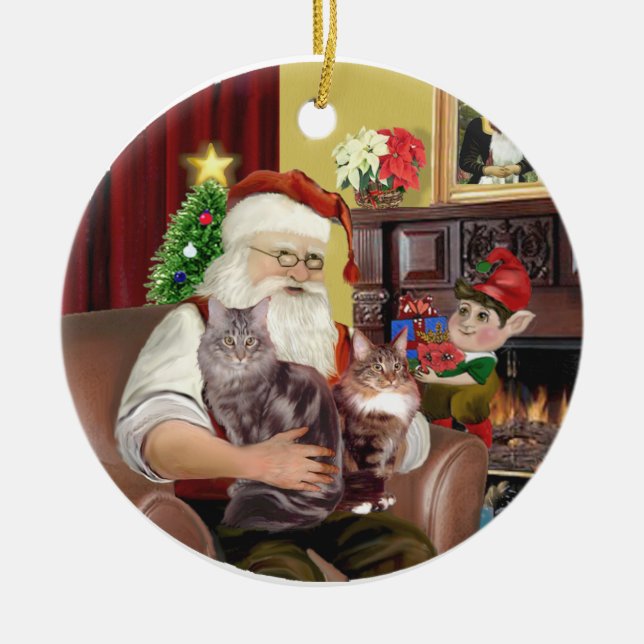 Santa - Maine Coon katt 10 Julgransprydnad Keramik (Framsidan)
